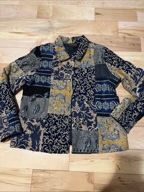 Allure Navy and Gold Patchwork Jacquard Blazer